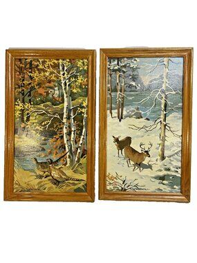 Vintage Craft Master PBN Four Seasons Framed Set of 2 Deer Pheasant 12 x 20